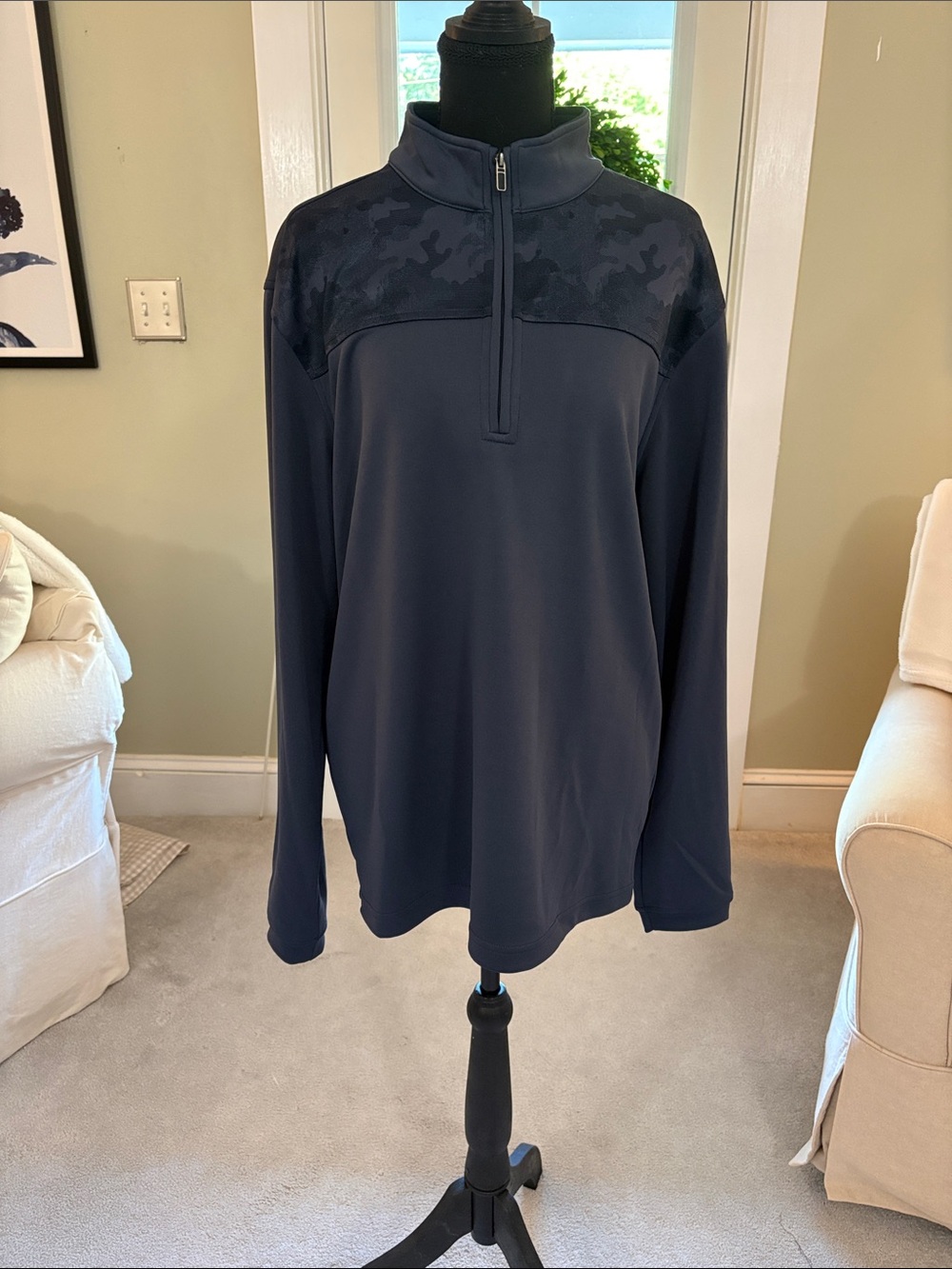 Pebble Beach Men's Navy Half-Zip Pullover with Camouflage Yoke